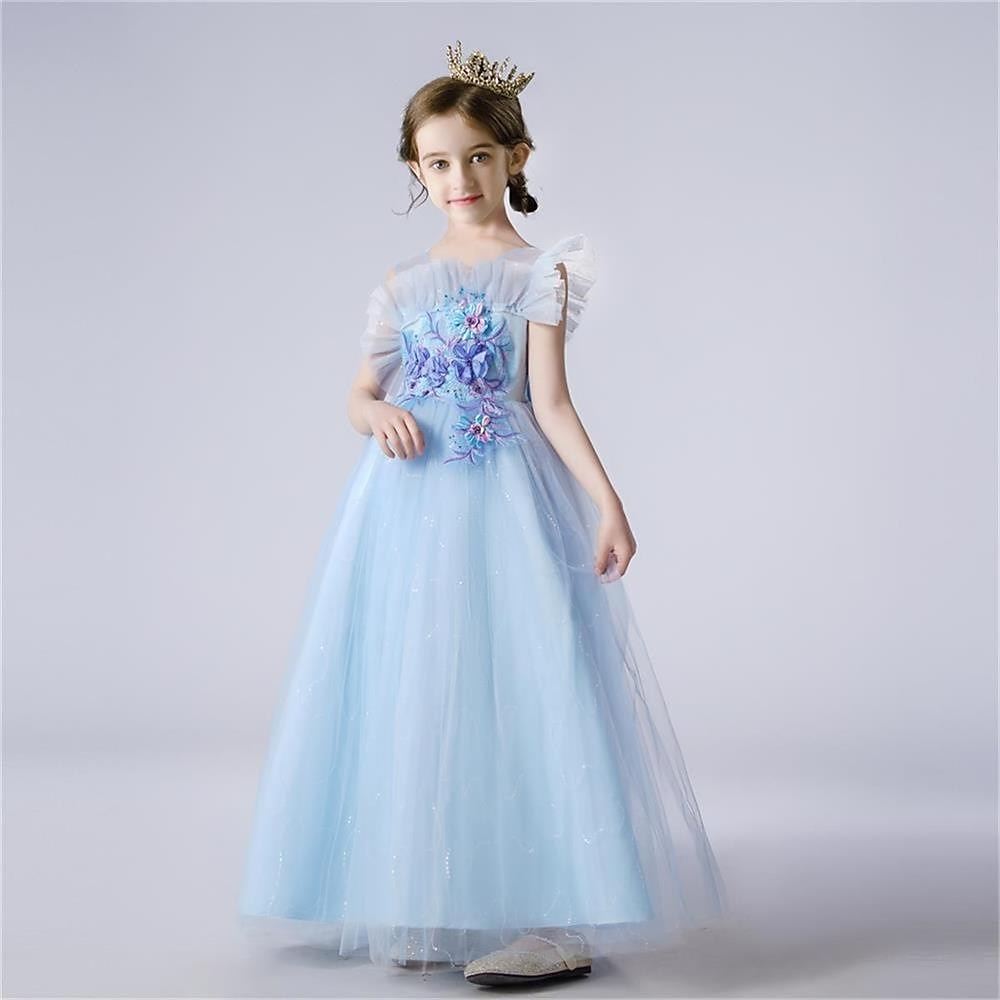 Infantil Para Meninas Vestido Cor Sólida Vestido De Tule Longo Vestido Festa Com Miçangas Sem Manga Estilo bonito Vestido 4-13 anos Primavera Azul Roxo Champanhe de 2025 por $41.99 –P1