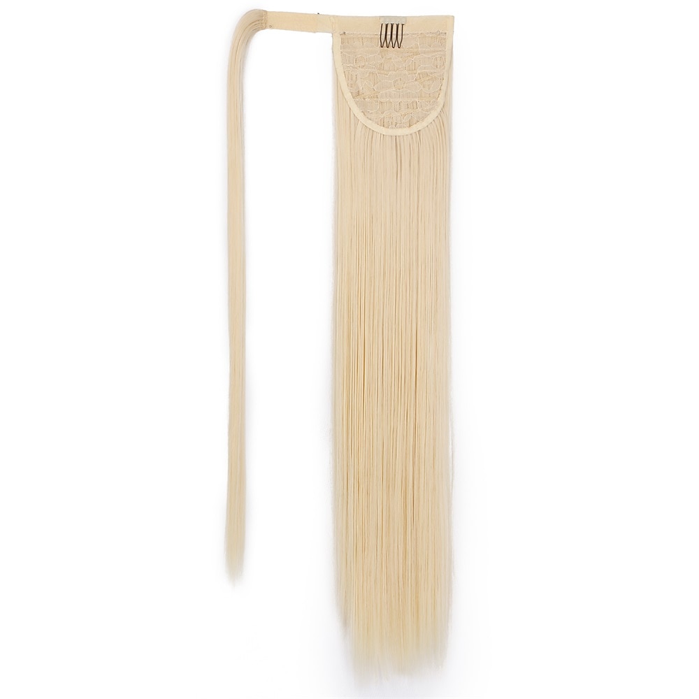 Clip dans l'extension de queue de cheval enveloppant les cheveux raides postiche synthétique de 22 pouces-noir naturel 1b couleur de 2025 ? $12.49 –P12