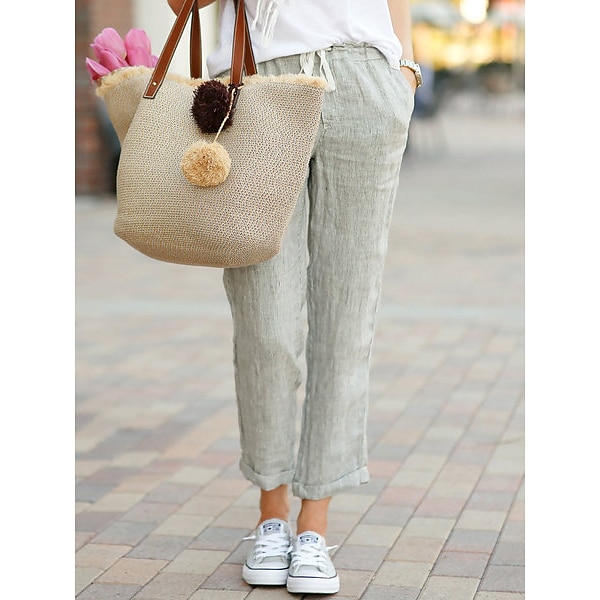 femme pantacourt coton lin décontracté pantalon ample taille élastique plage d'été confortable séchage rapide léger respirant bas de 2025 ? $10.49 –P2