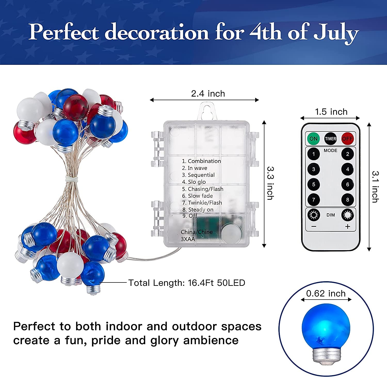 светодиодные гирлянды 4 м / 10 футов 40 светодиодных украшений красный белый синий волшебный свет на батарейках медная проволока патриотические украшения 2026 - $21.71 –P8