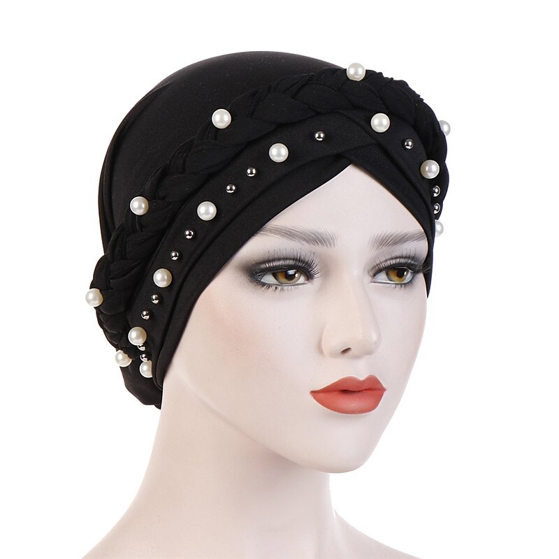 femmes de mode perles musulman écharpe hijabs chapeau femmes inde chapeau solide turban chapeau wrap cap tête écharpe foulard chapeau femelle cheveux accessoires de 2025 ? $8.99 –P5