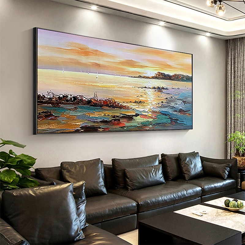 main peinture à l'huile toile mur art décoration abstrait paysage marin peinture coloré bord de mer coucher de soleil pour la décoration intérieure roulé sans cadre non étiré peinture de 2026 ? $159.99 –P3