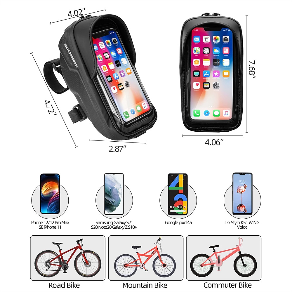 Bike Phone Mount Bag Bike Front Frame Handlebar Bag Waterproof Bike Phone Holder Case Bicycle Accessories Pouch Sensitive Touch Screen Compatible with iPhone 11 XS Max XR 8 Plus Below 6.5 2025 - $12.79 –P4