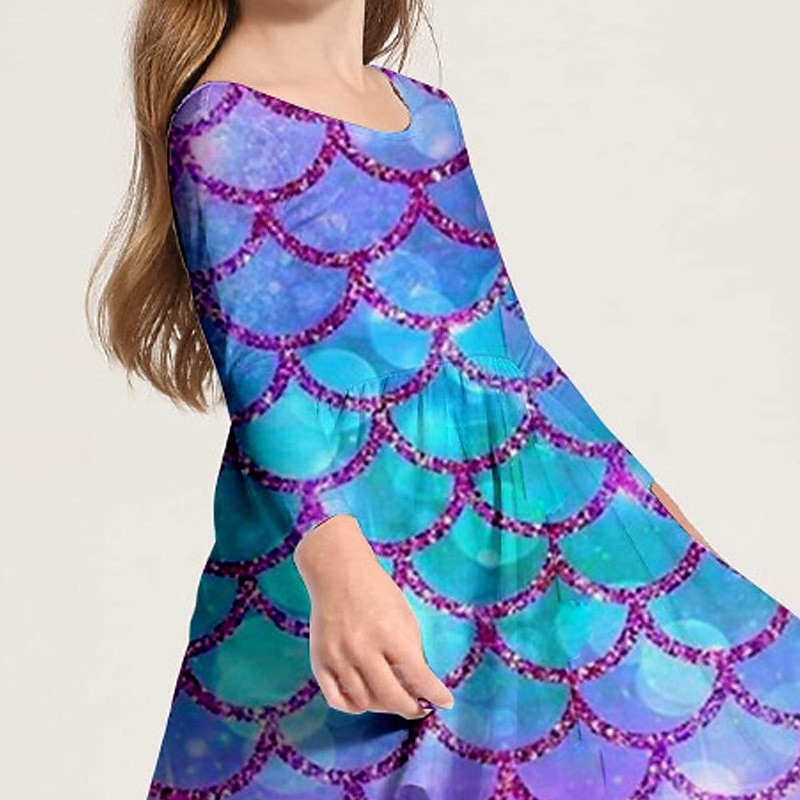 Girls ' 3D Sellő Ruha Hosszú ujj 3D nyomtatás Tavasz Ősz Napi Szabadság Vakáció aranyos stílus Alkalmi Édes Gyerekek 3-10 év Swing ruha A vonalú ruha Térd feletti Poliészter Normál 2025 - $16.99 –P4