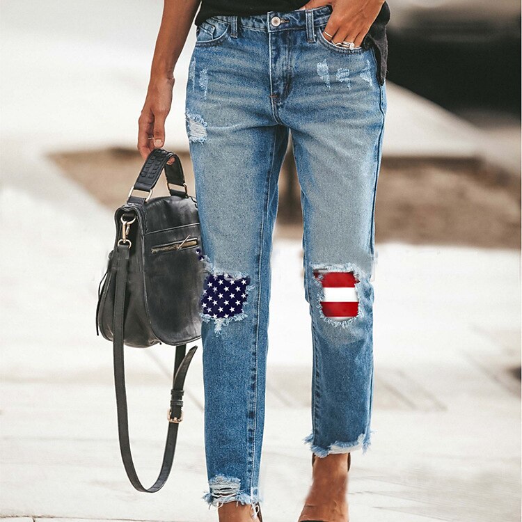 Women's Jeans Trousers Pants Trousers Ankle-Length Denim Side Pockets Cut Out Micro-elastic Mid Waist Fashion Casual Weekend Blue S M 2023 - US $32.99 –P1