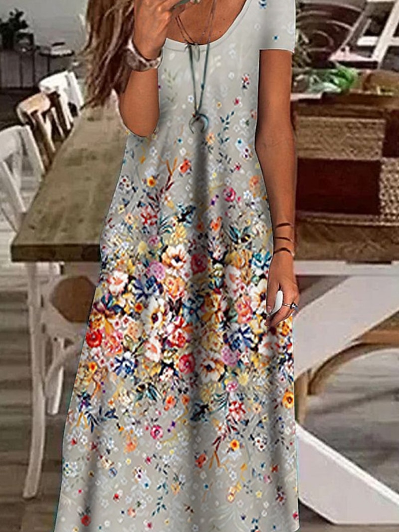 Női Maxi Ruha Hétköznapi Ruha Shift Ruha Elegáns Üdülés Hétköznapi Kültéri Napi Rendszeres Illeszkedés Virágos Rövid Ujjú V Nyakú Zöld Szürke Nyári Tavaszi 2025 - $30.99 –P3
