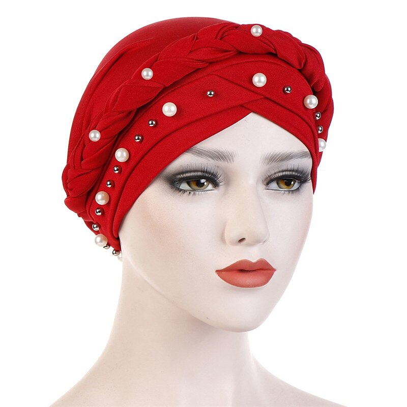 femmes de mode perles musulman écharpe hijabs chapeau femmes inde chapeau solide turban chapeau wrap cap tête écharpe foulard chapeau femelle cheveux accessoires de 2025 ? $8.99 –P4