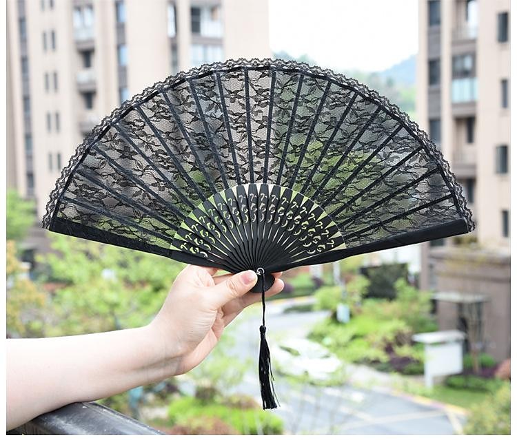 Classical Style Silk Composite Black Lace Fan Style Folding Fan Hand Held Gift Elegant 2025 - $15.49 –P7