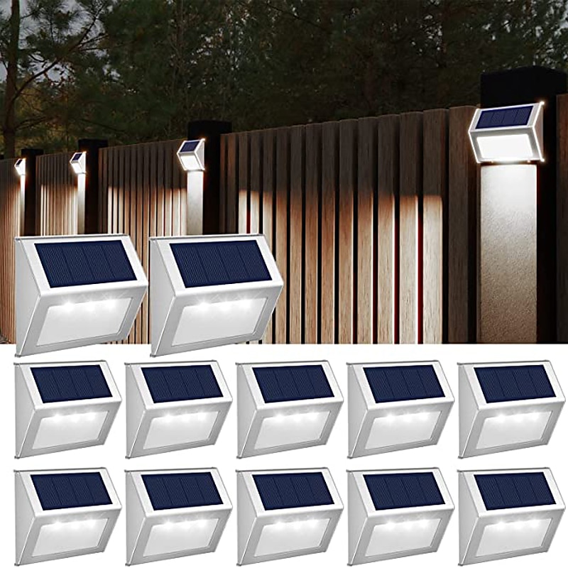 6/12 stk utendørs vegglamper solenergi trinn gjerdelys trapp vanntett hage uteplass utendørs vegglamper solenergi vanntett belysning dekorasjonslampe 2025 - $55.99 –P2