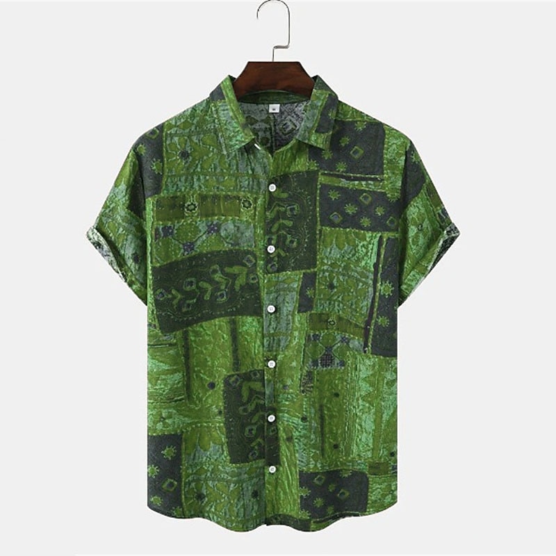 Herre Årgang Skjorte Boho skjorte Skjorte med knapper Kortermet Mote Designer Fritid Avslappet Daglig Vår sommer Aftæpning Knapp ned Blå Lilla Grønn kaffe 2025 - $24.99 –P3