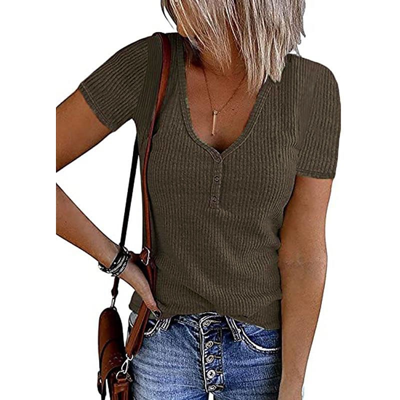 Women's Henley Shirt T shirt Tee Black White Pink Plain Button Short Sleeve Casual Daily Sexy Round Neck Regular S 2025 - $27.99 –P16