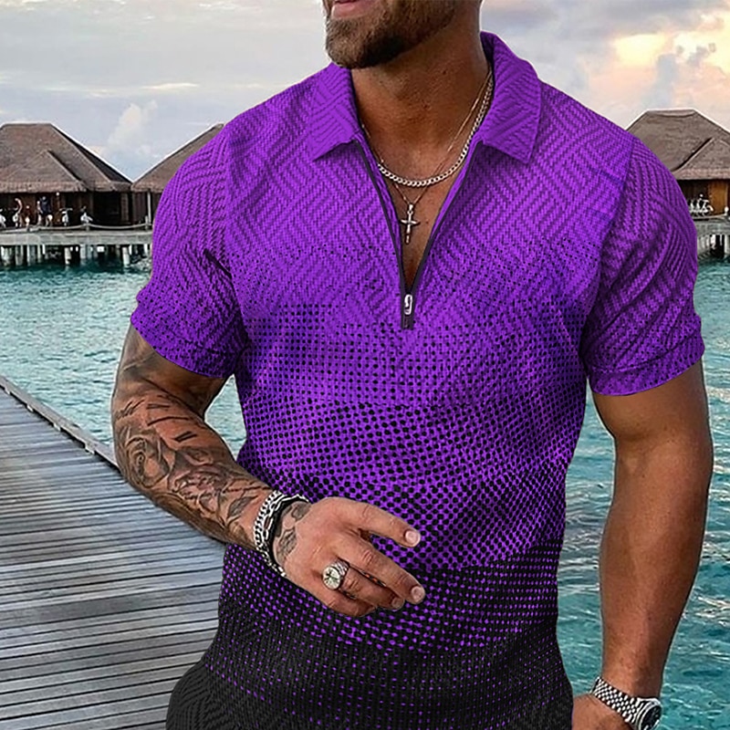 Men's Geometric Hawaiian Polo Shirts Golf Shirt Short Sleeve Polo Shirts Collared Shirts Casual Beach Wear Vacation Wear Party Outfits 3D Print Quarter Zip Polo Yellow Pink Blue 2025 - $22.99 –P4