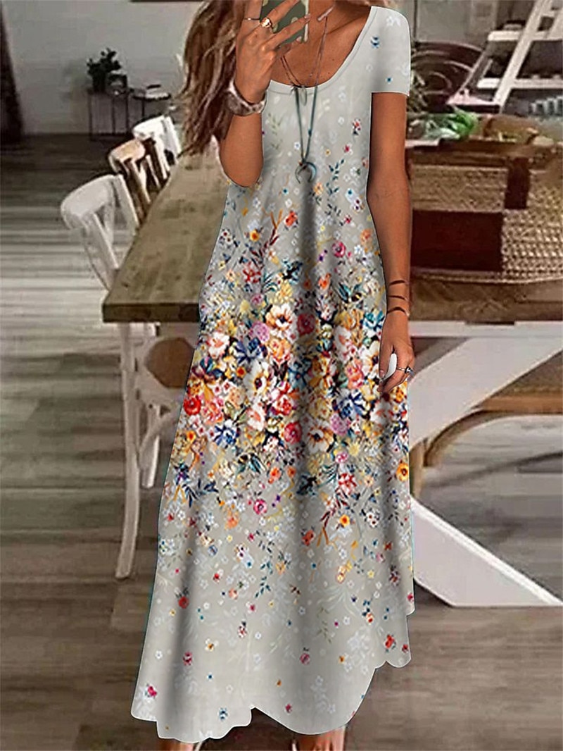 Női Maxi Ruha Hétköznapi Ruha Shift Ruha Elegáns Üdülés Hétköznapi Kültéri Napi Rendszeres Illeszkedés Virágos Rövid Ujjú V Nyakú Zöld Szürke Nyári Tavaszi 2025 - $30.99 –P2