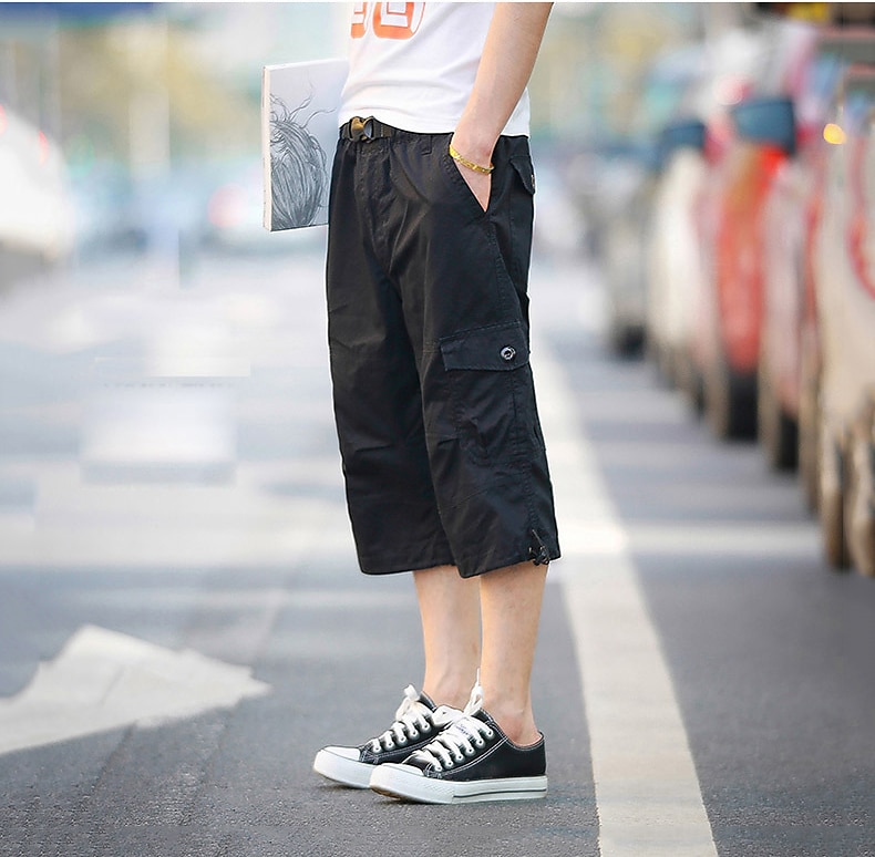 Men's Capri Cargo Shorts Cargo Shorts Zipper Pocket Leg Drawstring