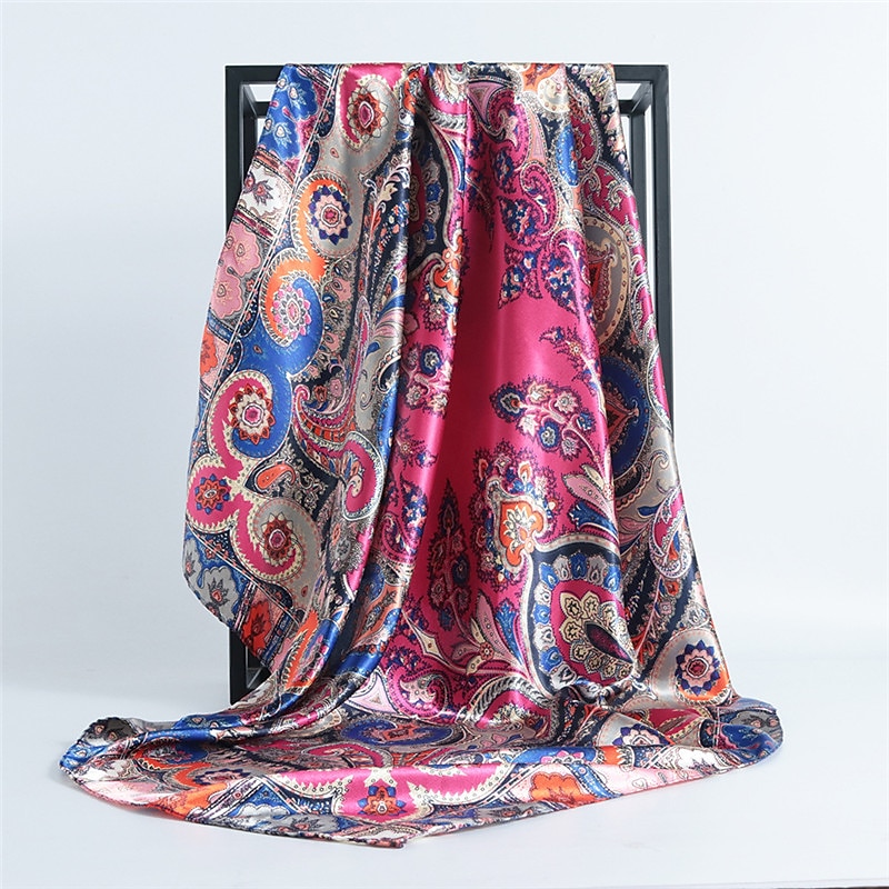 Foulard carré fleurs vintage pour femmes châles foulard femme bandeau imprimé sur la tête enveloppe foulard hijab bandes de cheveux 90*90cm de 2025 ? $7.49 –P4