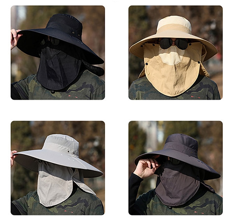 Solhatt Bøtte Hatt Fiskehatt Hatt UV Solbeskyttelse Solkrem Hurtigtørkende Sommer Vår Bred kant med ansiktsdeksel og nakkeklaff Herre Dame Fisking Aktivitet 2025 - $15.99 –P3