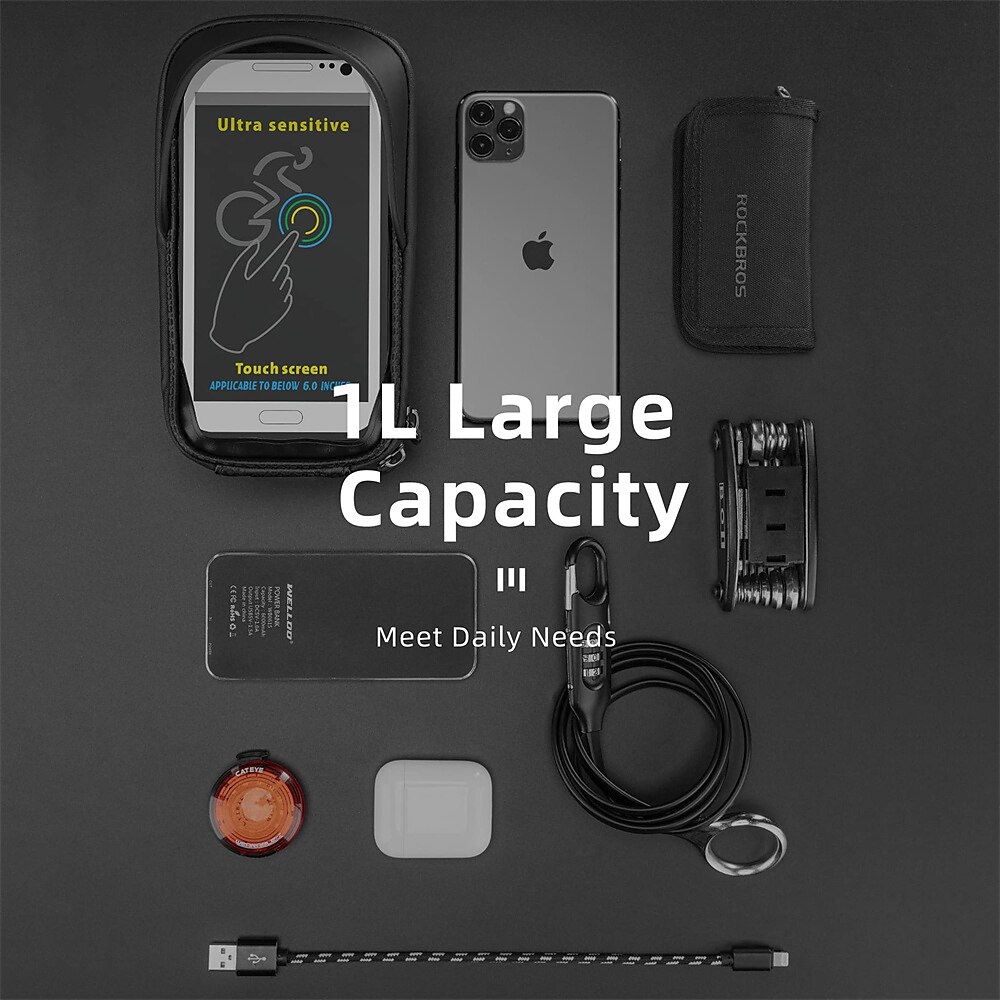 Bike Phone Mount Bag Bike Front Frame Handlebar Bag Waterproof Bike Phone Holder Case Bicycle Accessories Pouch Sensitive Touch Screen Compatible with iPhone 11 XS Max XR 8 Plus Below 6.5 2025 - $12.79 –P6