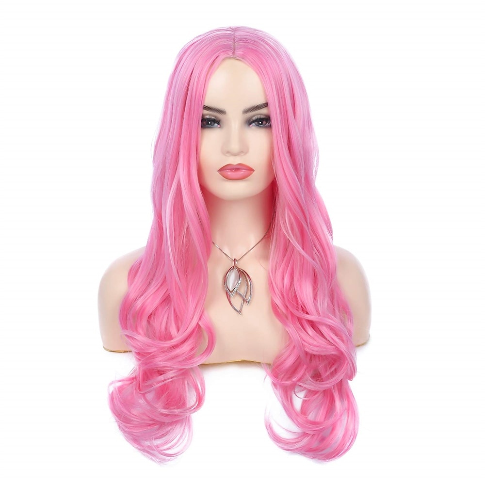 Modré paruky pro ženy dlouhé kudrnaté vlnité střední část syntetické přirozeně vypadající odolné vůči teplu párty cosplay paruky halloweenské paruky 2025 - $25.99 –P12
