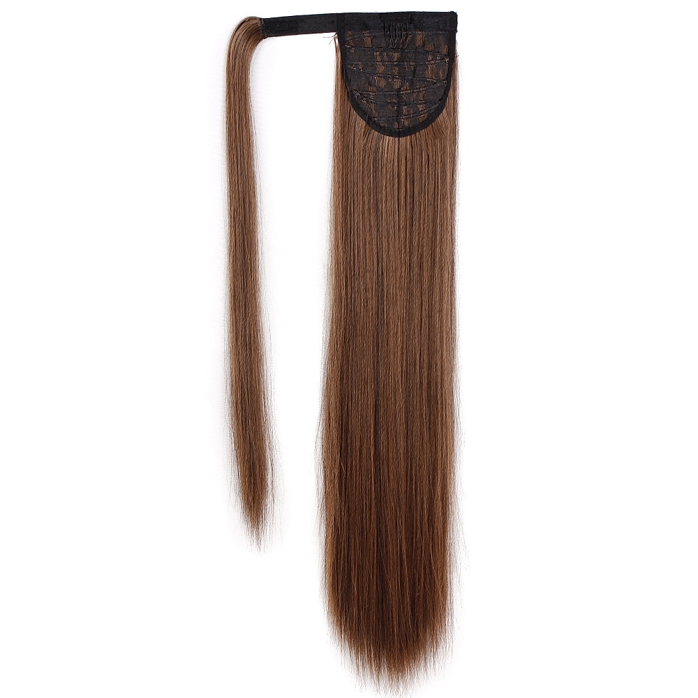 Clip dans l'extension de queue de cheval enveloppant les cheveux raides postiche synthétique de 22 pouces-noir naturel 1b couleur de 2025 ? $12.49 –P13
