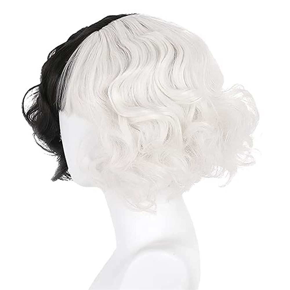 perucă cosplay jumătate albă și neagră perucă cosplay joc de rol peruci de petrecere pentru femei peruci de halloween 2025 - $17.99 –P10