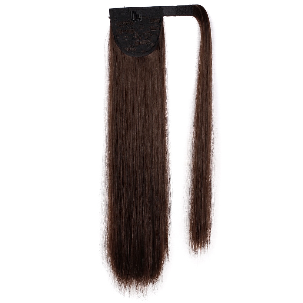 Clip dans l'extension de queue de cheval enveloppant les cheveux raides postiche synthétique de 22 pouces-noir naturel 1b couleur de 2025 ? $12.49 –P1