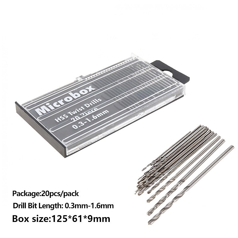 2025年 20本/セット0.3mm-1.6mmミニ高速度鋼ツイストドリルビットセットマイクロhssドリルビットセットケース付き  コレクション – $7.99 –P9
