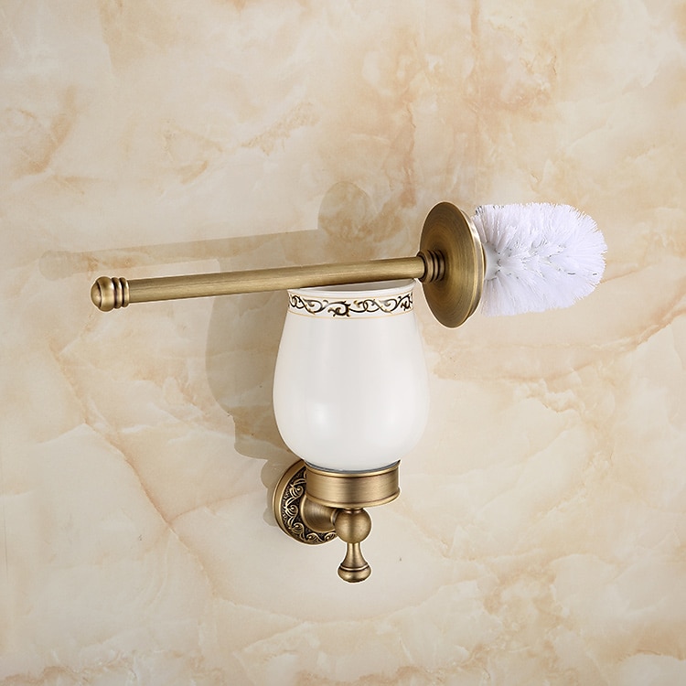 WC kefe tartóval, antik sárgaréz kerámia falra szerelhető gumi festett WC csésze kefe és tartó a fürdőszobába 2025 - $71.99 –P7