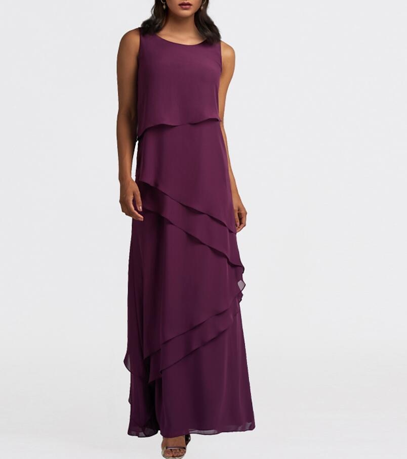Due Pezzi A-Line Madre della Sposa Abito Ospite di Matrimonio Elegante Collo Gioiello Lunghezza Piena Chiffon Senza Maniche Wrap Incluso con Volant Cascading Colore Solido taglia personalizzata del 2025 a $169.99 –P1