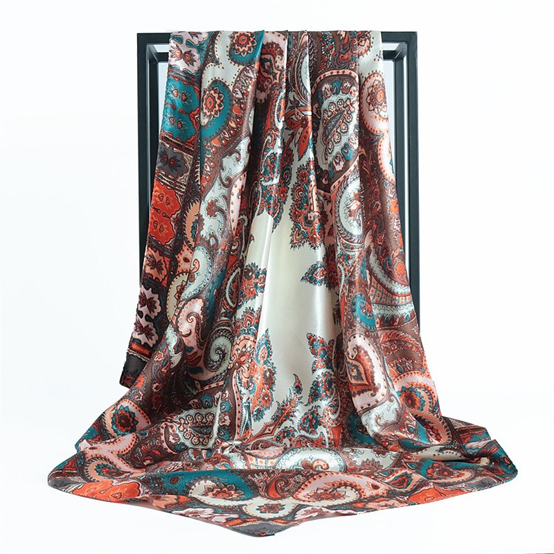 Foulard carré fleurs vintage pour femmes châles foulard femme bandeau imprimé sur la tête enveloppe foulard hijab bandes de cheveux 90*90cm de 2025 ? $7.49 –P5