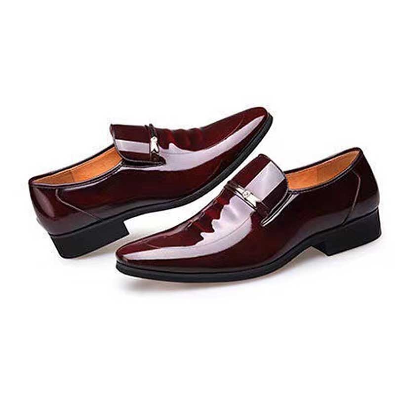 Men's Burgundy Patent Faux Leather Loafers – Elegant Slip-On Dress Shoes with Metal Accent for Formal Events and Office Wear 2025 - $34.99 –P3