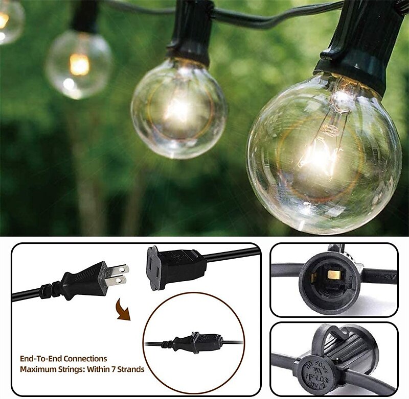 Globe String Lights 15m/50FT 50LEDs G40 Outdoor Hanging Globe Patio Lights with 50 Clear Bulbs(2 Spare) UL Listed Connectable Backyard Lights for Indoor Outdoor Decor 50 Hanging Sockets E12 Base 5W Bulb Black 2025 - $60.99 –P2