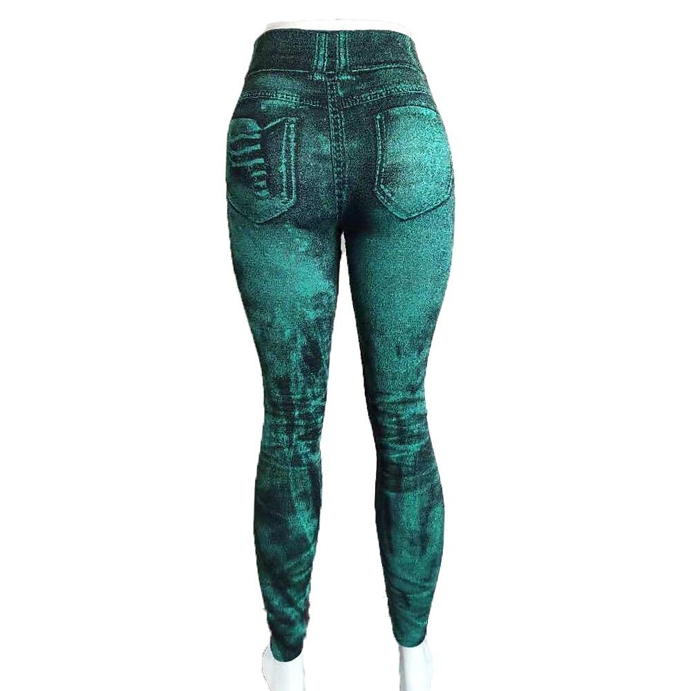 Women's Skinny Tights Leggings Ankle-Length Faux Denim Print High Elasticity High Waist Tights Casual / Sporty Casual Weekend Light Blue Navy S M 2023 - AED 64 –P1