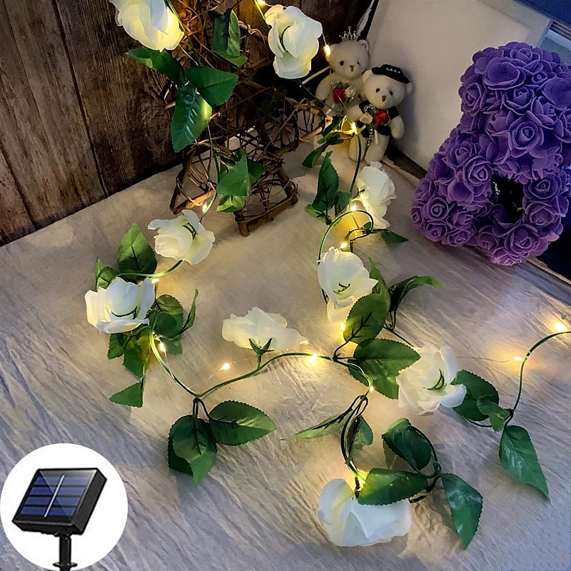 Cadena de luces de flores, decoración solar para fiesta de boda, luces de cadena de 2m, 20 ledes, luces de guirnalda impermeables para exteriores, jardín, balcón, patio, vacaciones, fiesta de Navidad, 2025 - $14.49 –P5