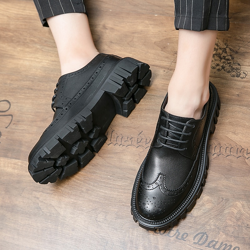 pánská robustní podrážka hnědé boty z umělé kůže – stylový vintage oxford design s odolným běhounem pro běžné i formální nošení 2025 - $59.99 –P17