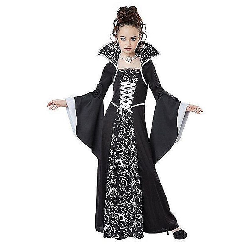 kinderkleidung Mädchen Kleid Graphic Hexenkostüm für Kinder Langarm Party Halloween Bedruckt Basic Kostüm Baumwolle Asymmetrisch A Linie Kleid Sommer Frühling Herbst 4-12 Jahre Weiß Wein 2025 - $22.99 –P6