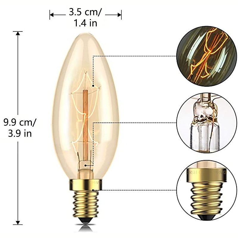 10шт 6шт 4шт 40Вт винтажные лампочки Эдисона старинные лампы накаливания e14 c35 свеча подвесной светильник теплый желтый 2200-2700k ретро с регулируемой яркостью декоративные 220-240В 2025 - $17.73 –P1