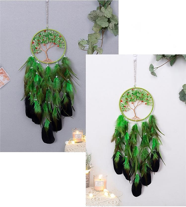 Viața copacului verde apărător de vise cadou realizat manual cârlig cu pene clopoțel de vânt ornament agățat decor artă stil boho 16*70cm 2025 - $25.99 –P6