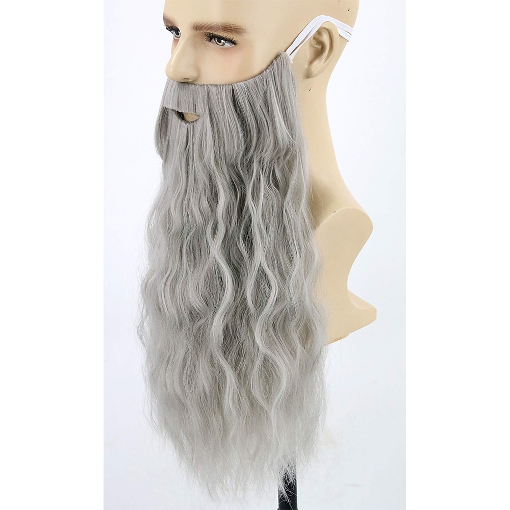 topcosplay herrperuk och skägg lång grå cosplayperuk 2025 - $32.99 -P5