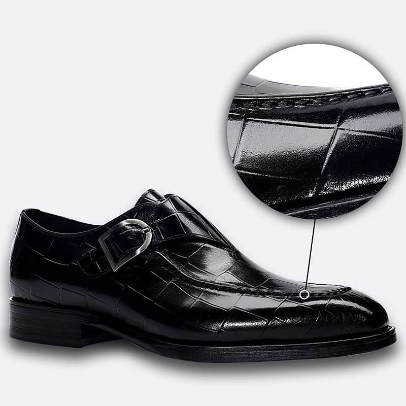 Burgunderrote Monkstrap-Schuhe aus Kunstleder mit Krokodilmuster für Herren – elegantes, formelles Schuhwerk mit Schnallendesign für Hochzeiten, das Business und besondere Anlässe 2025 - $46.99 –P1