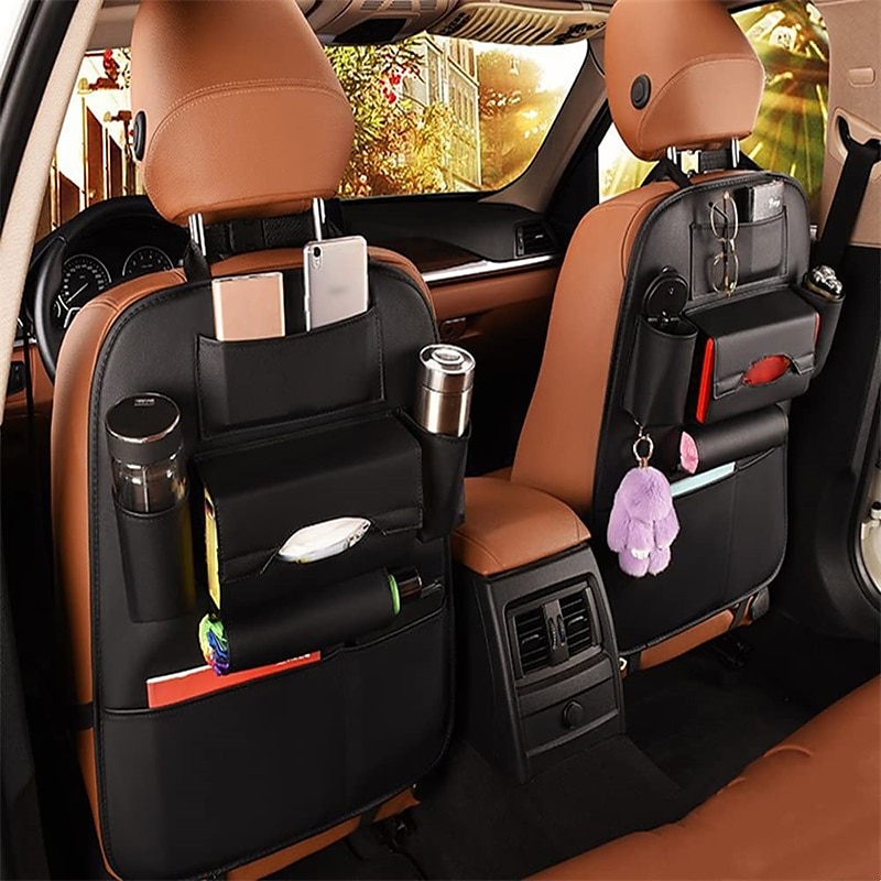 2 pièces Organisateur de banquette arrière de voiture avec plusieurs poches de rangement Grande Capacité Facile à Installer Cuir Pour SUV Camion Van de 2025 ? $29.99 -P5