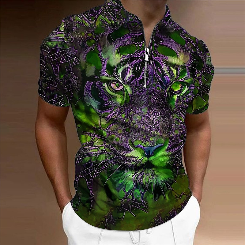 Homens Tigre Camisas Polo com zíper Camisa de golfe Manga Curta Camisas polo Camisas de colarinho Casual Engraçado Streetwear Roupas de férias Trajes de festa Impressão 3D Polo com fecho de correr de de 2026 por $23.99 –P4