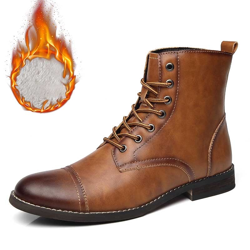 bottines à lacets marron pour hommes – similicuir avec doublure en peluche chaude et semelle antidérapante durable, idéales pour les tenues décontractées d'hiver de 2025 ? $59.99 –P6