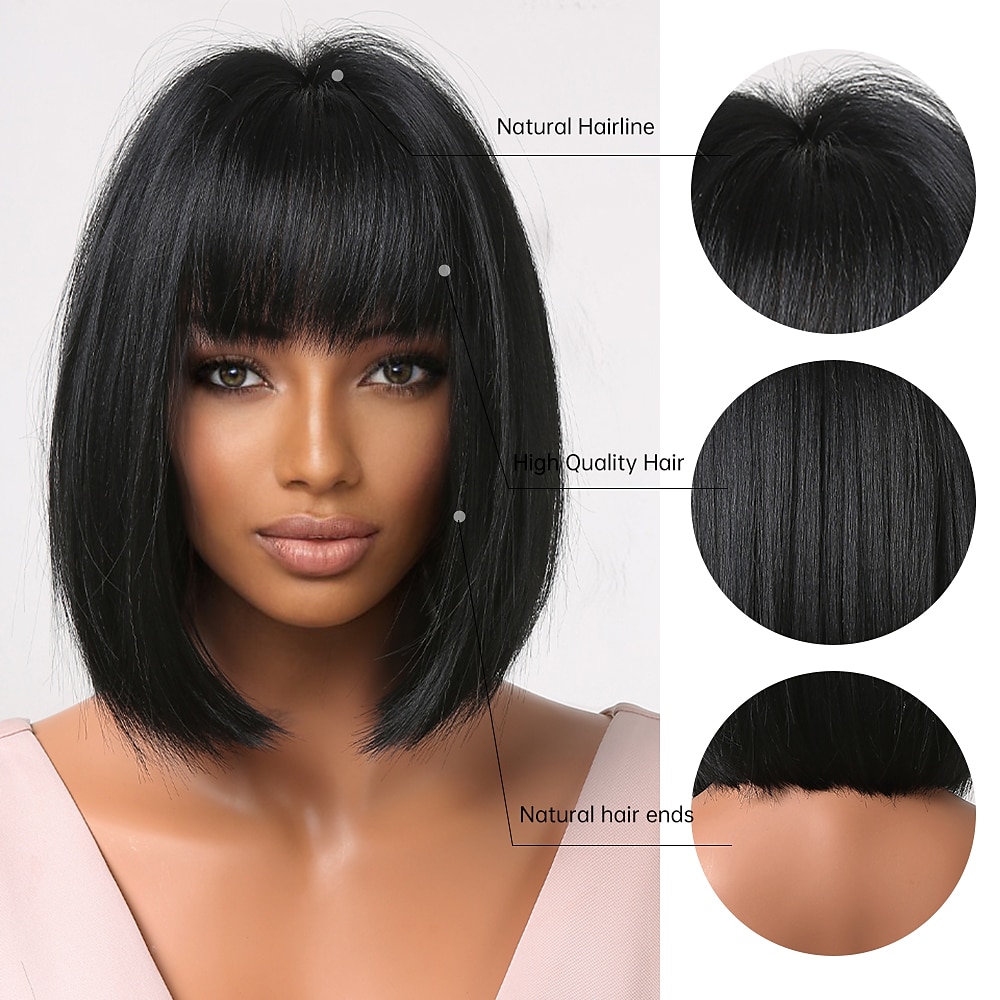 haircube haar korte bob zwarte pruiken met pony voor vrouwen natuurlijke rechte 12 inch pruiken dagelijks 2026 - QAR 107 –P5