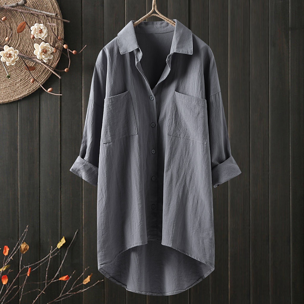 Femmes Chemise Chemises inspirées du lin Boutonner Chemisier Uni ancien Occasionnel manche longue Col de chemise Occasionnel Quotidien Week-end Patchwork Noir Blanche Bleu Vert Kaki de 2025 ? $29.99 –P2
