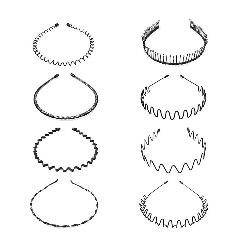 6PCS Metal Hair Bands Spring Wavy Hair Hoop Unisex Black Wavy Headband Slicked Back Headband Non Slip Sports Hairband for Women Men 2025 - $11.99 –P5