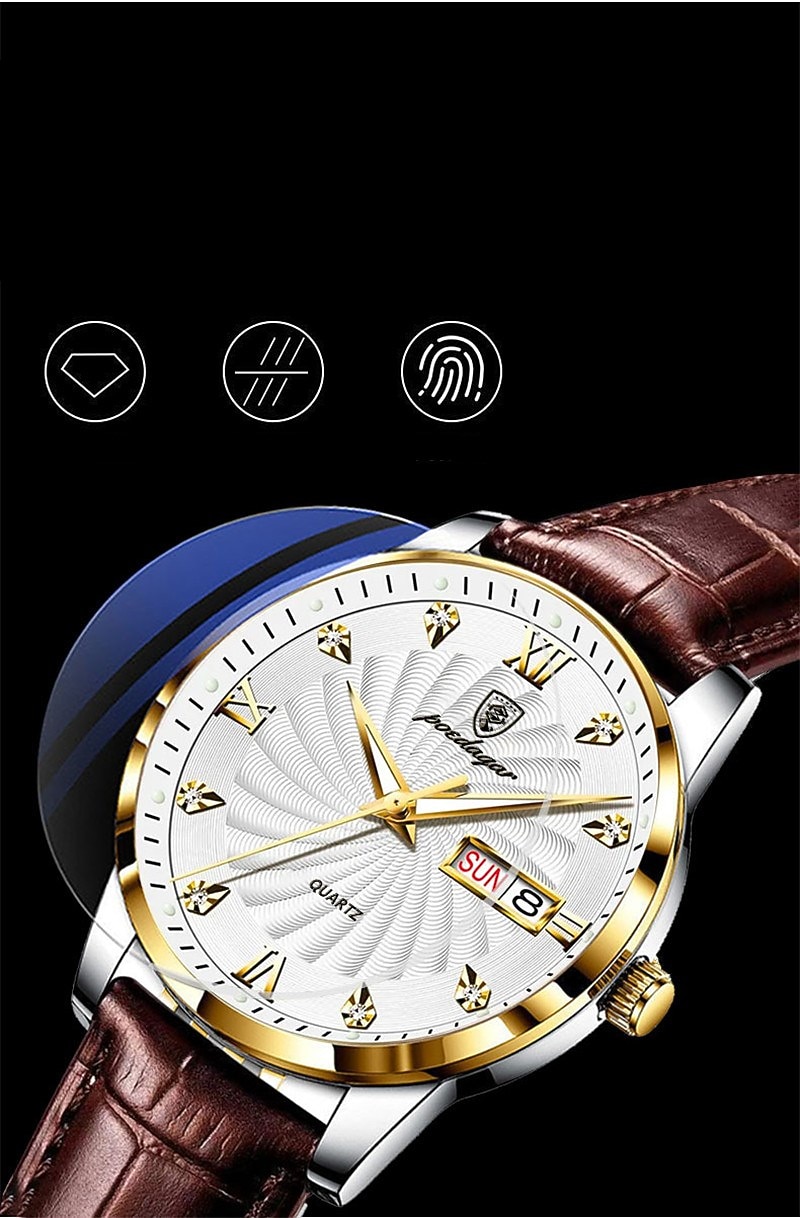 Miesten kvartsikello muoti luksus rento miesten analoginen rannekello nahkaremmi kalenteri päivämäärä viikko hehkuva vedenpitävä kvartsikellot 2025 - $22.99 –P4