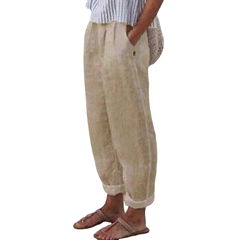 Mulheres Calça verão 100% Algodão Cintura Alta Côr Sólida Perna larga Secagem Rápida Macio Respirável Micro-Elástica Casual Atlético Roupa Esportiva Branco Azul Verde Cáqui Primavera Outono Ajuste de 2026 por $22.99 –P6