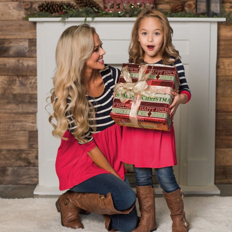 Mommy and Me T shirt Tops Striped Daily Yellow Rose Red Long Sleeve Active Matching Outfits 2026 - $24.99 –P2
