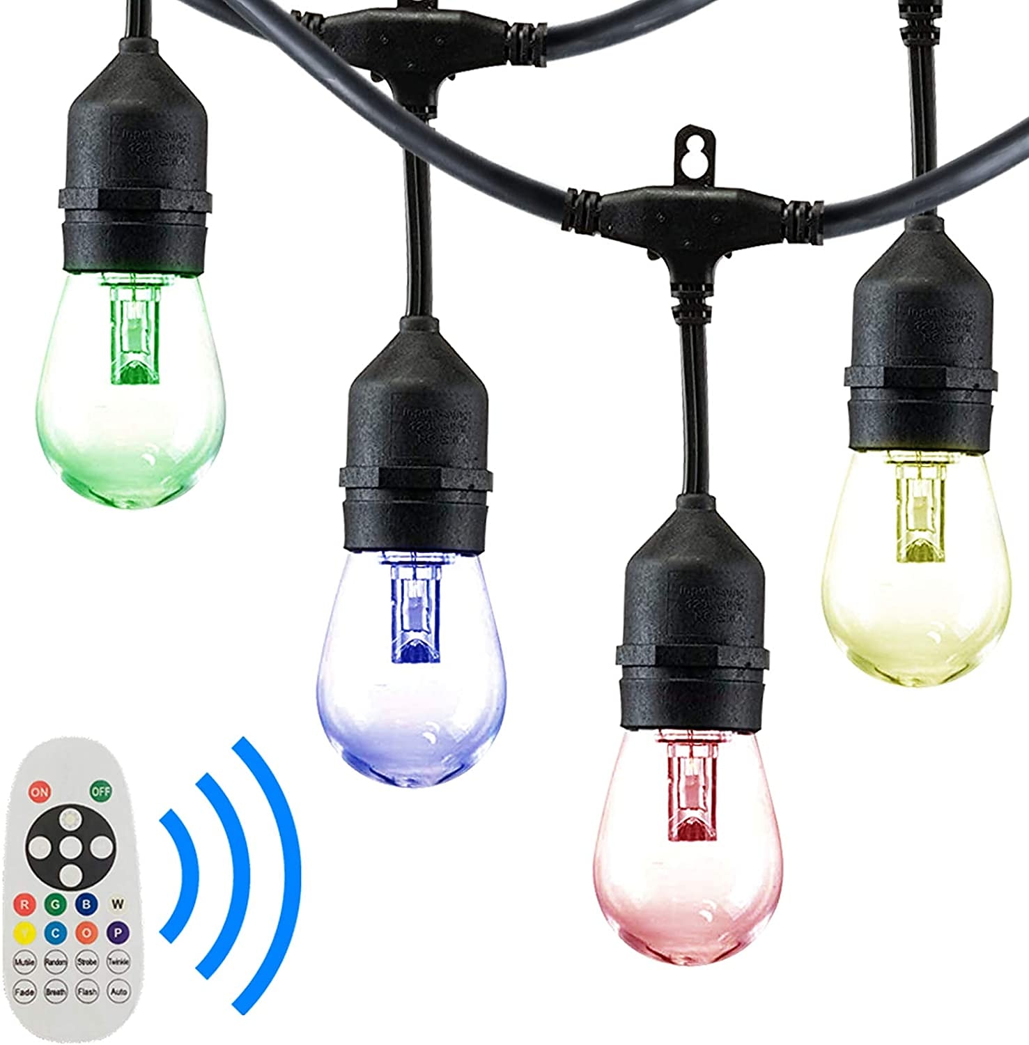 Globo corda luzes 15m 15leds ao ar livre rgb mudança de cor 0.5w s14 edison lâmpadas de plástico inquebráveis ip65 à prova d'água com controle remoto adequado para quintal varanda café quintal jardim de 2026 por $115.99 –P3