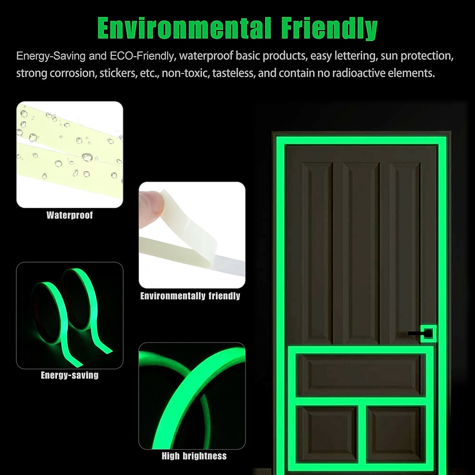 Cinta autoadhesiva que brilla en la oscuridad, cinta adhesiva luminosa segura para la luz, 1m x 3cm, resistente al agua, extraíble, duradera, portátil, estable, de seguridad 2025 - $9.49 –P2